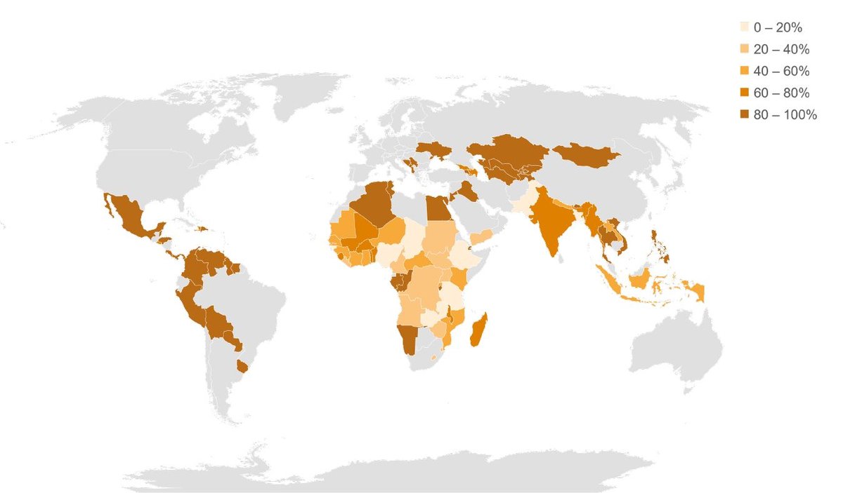 Figure 7: Proportion of births registered among children (aged under five) for the poorest 20% of populations across the globe, 2015